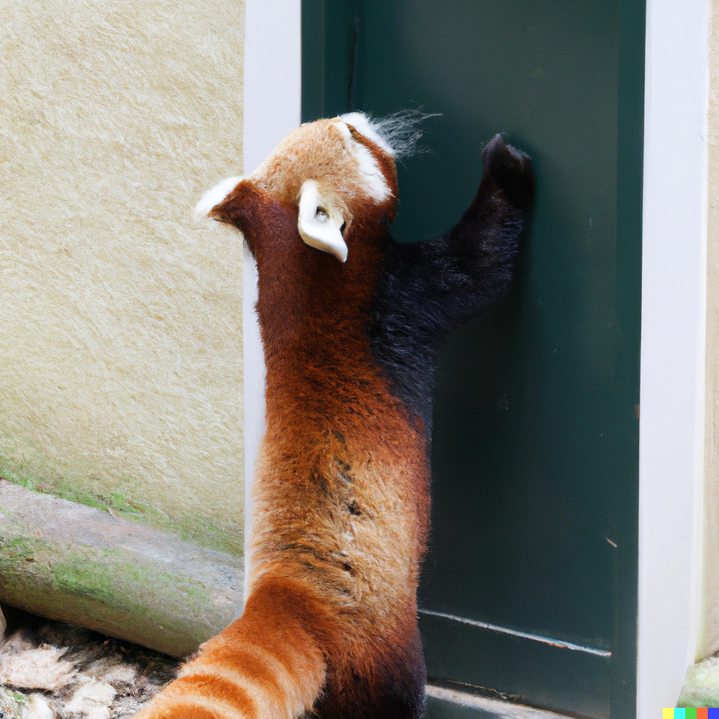 photo of a red panda opening a door